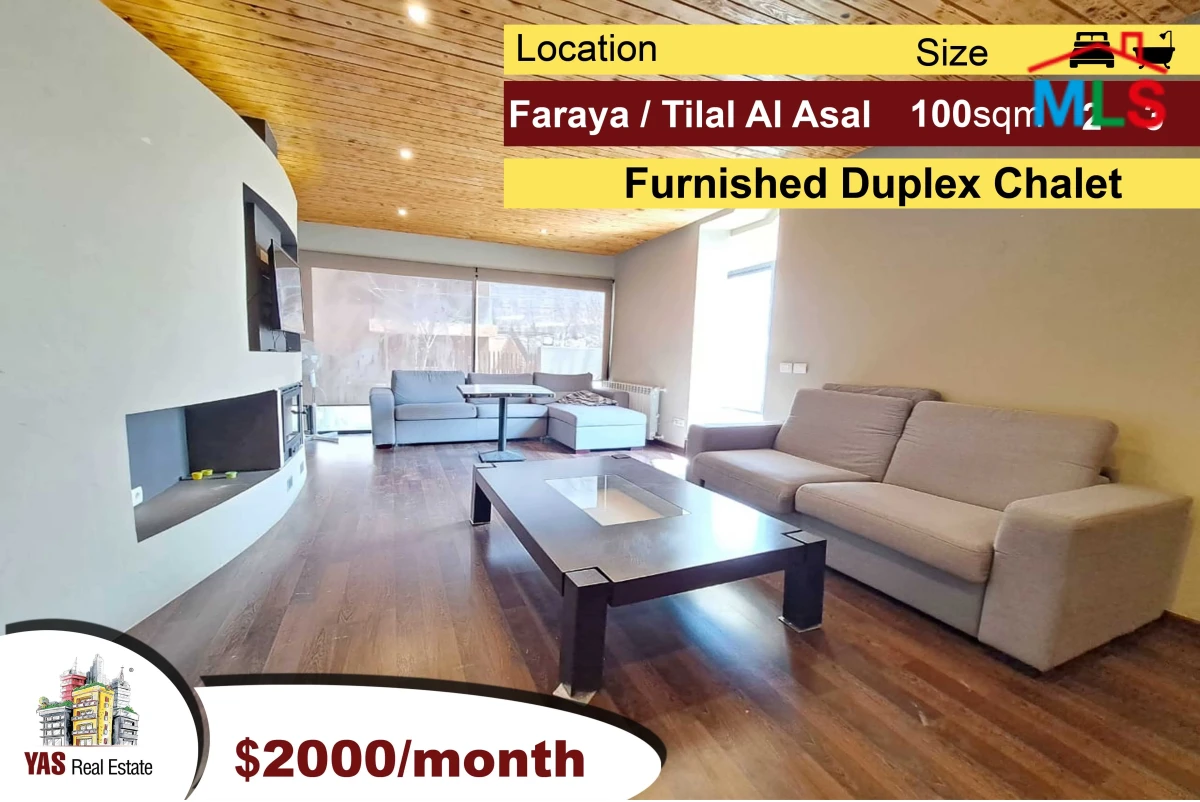 Faraya/Tilal Al Asal 100m2 + 80m2 Terrace | Duplex Chalet | Furnished