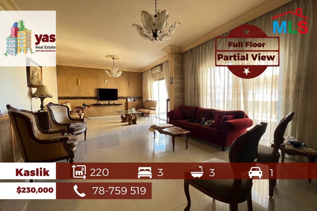 Kaslik 220m2 | Well Maintained | Partial View | Calm Area | EH