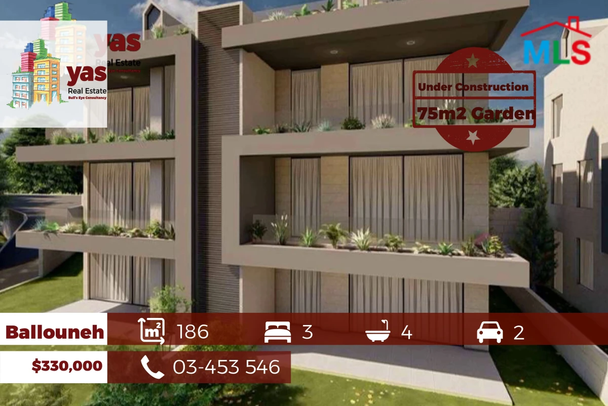 Ballouneh 186m2 | 75m2 Garden | Under Construction | Private Street |G