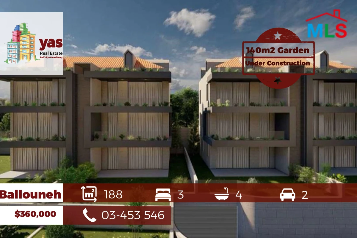 Ballouneh 188m2 | 140m2 Garden | Under Construction |Panoramic View|GA