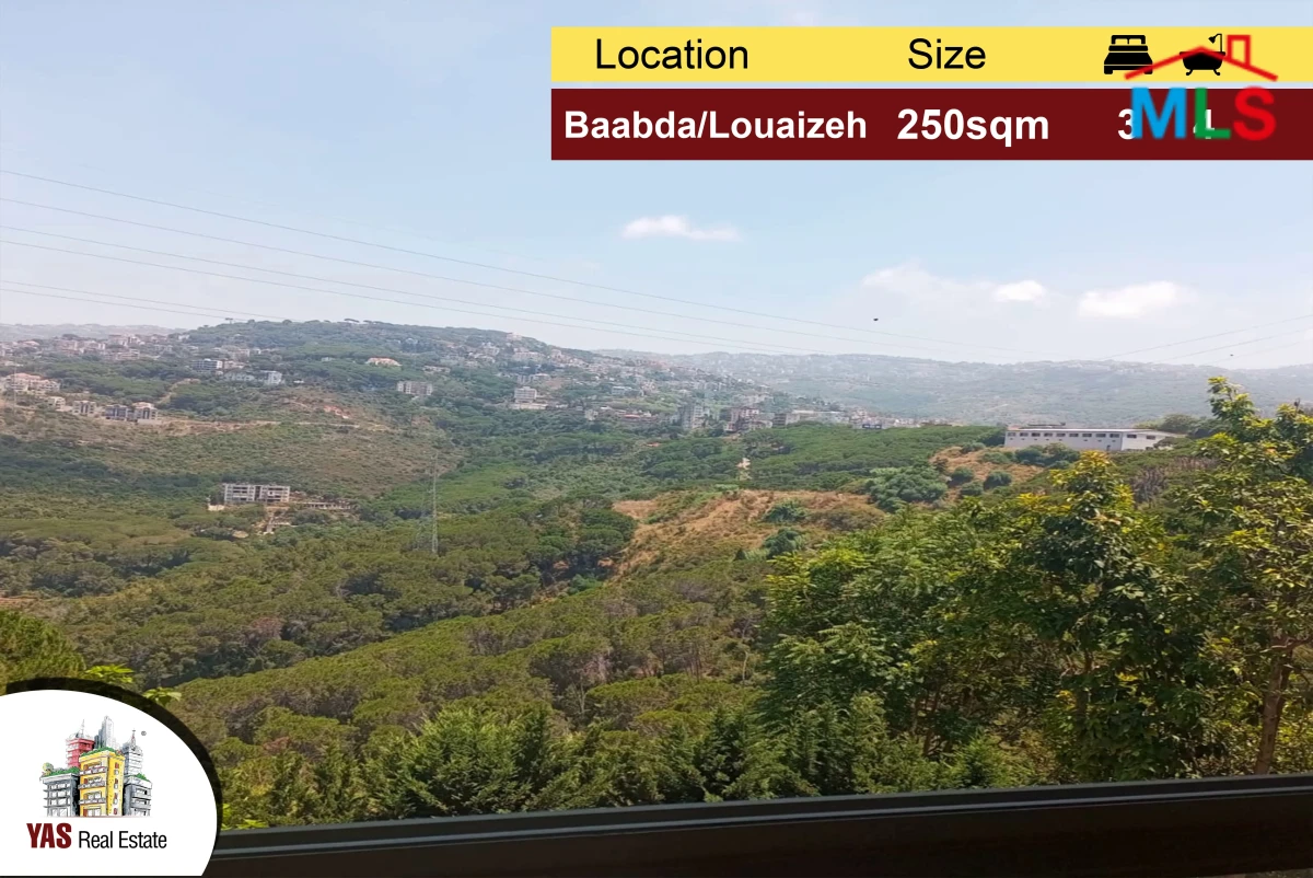 Baabda/Louaizeh 250m2 | 35m2 Terrace | Mountain View | Quiet Street