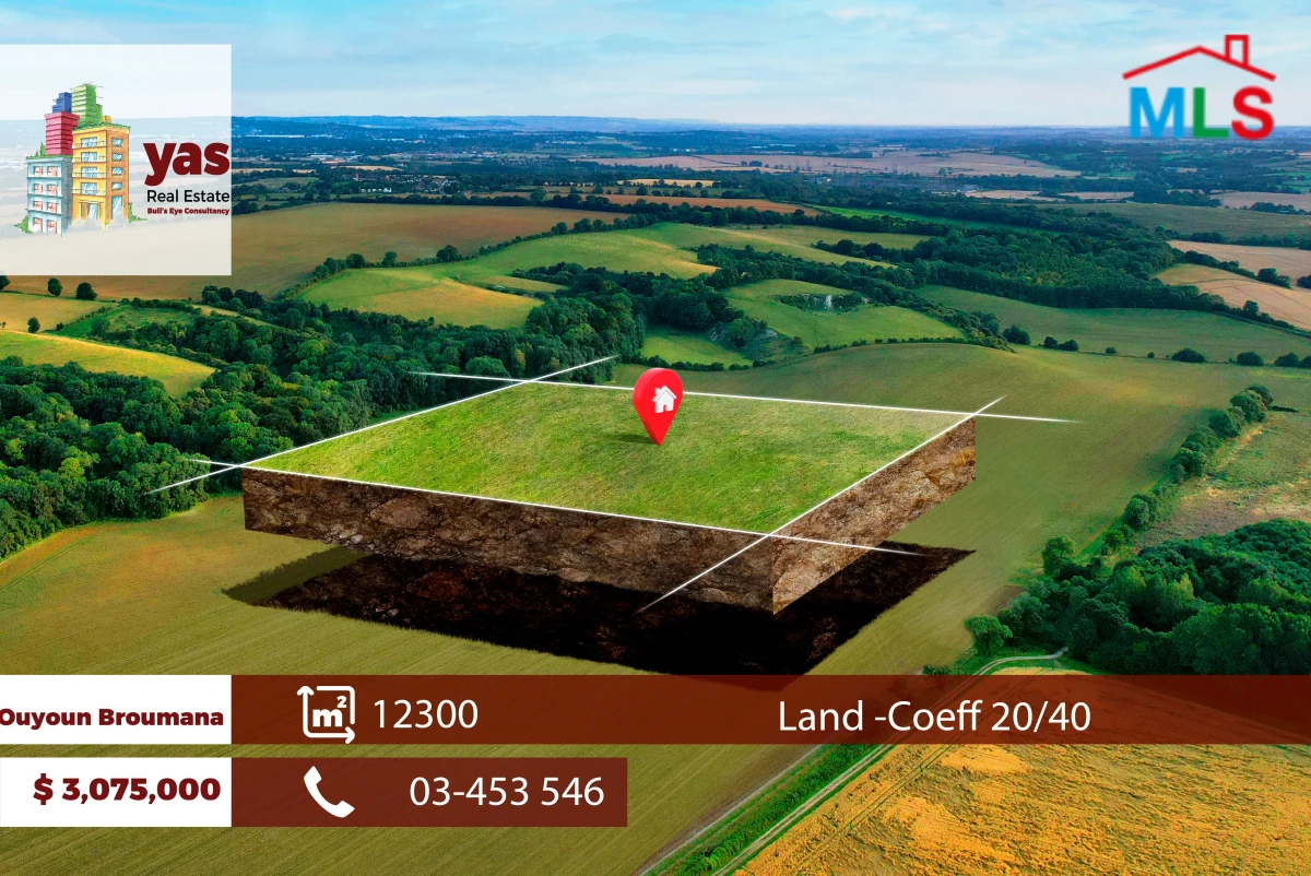 Ouyoun Broumana 12300m2 | Land | Zone 20/40 | Flat | TCH