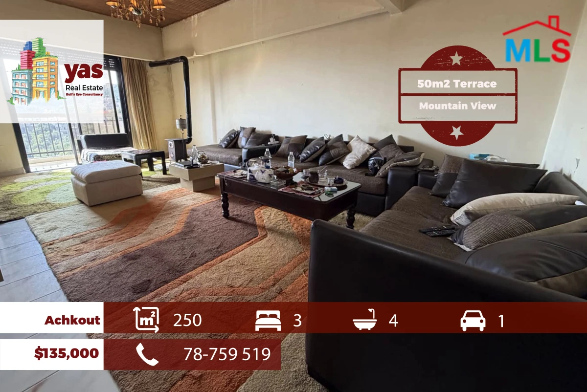 Achkout 250m2 | 50m2 Terrace | Well Maintained | Mountian View | DA/EL