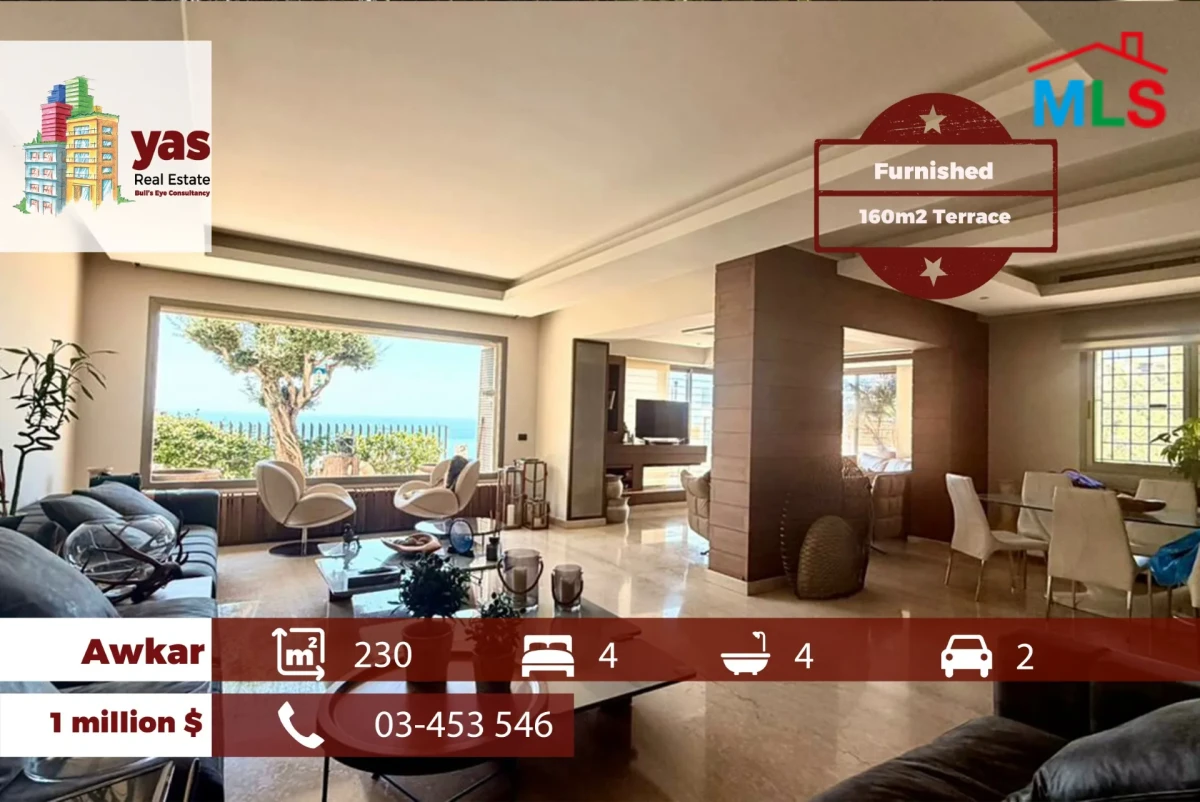 Awkar 230m2 | 160m2 Terrace | Furnished | Prime Location | MJ