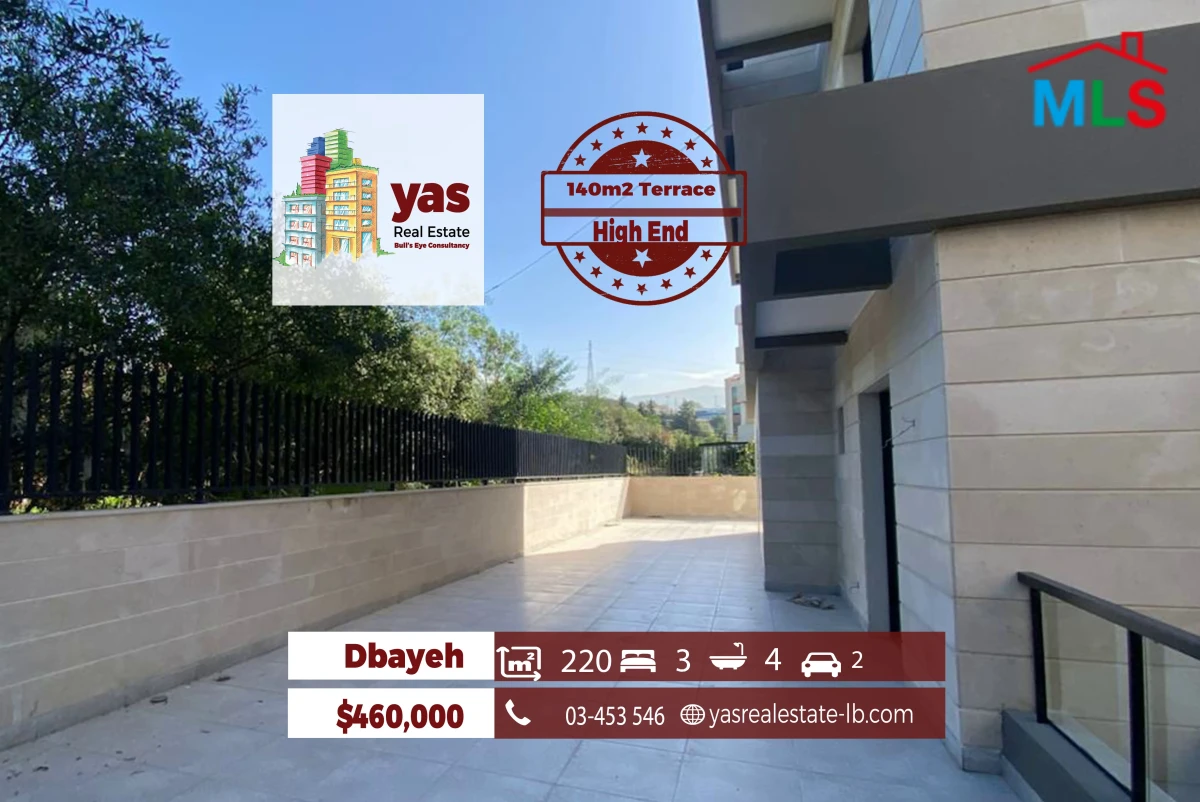 Dbayeh 220m2 | 140m2 Terrace | Partial Sea View | Prime Location | PAN