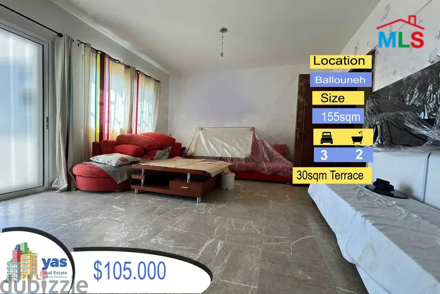 Ballouneh 155m2 | Semi Furnished | 30m2 Terrace | Catch